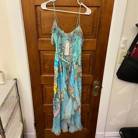Camilla Long Wrap Dress w/ Frill Turn Back Time size XS Blue $749 NWT's - Picture 1 of 16